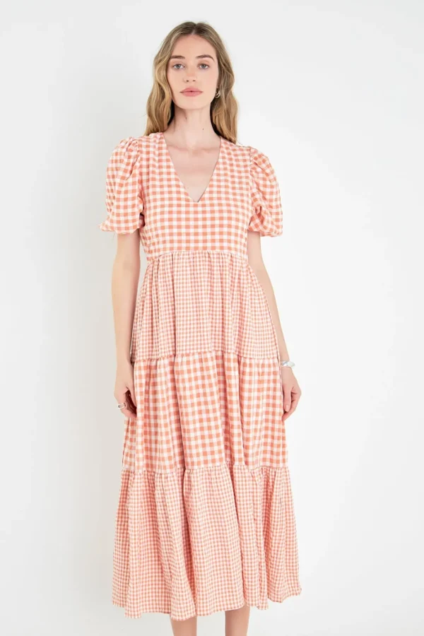 ENGLISH FACTORY Tops*- Gingham Check Combination Midi Dress SIENNA