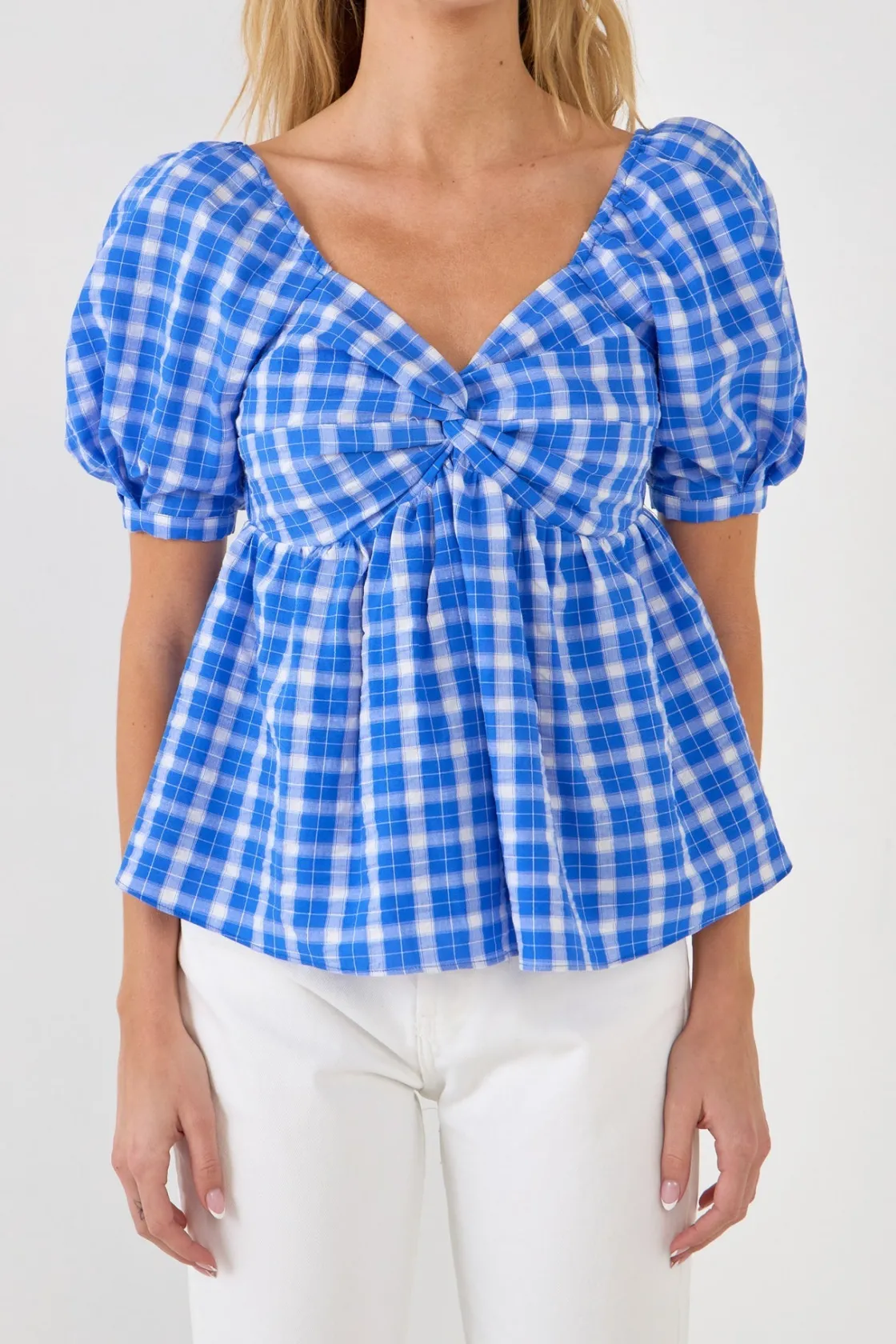 english_factory__gingham__5.webp ENGLISH FACTORY Tops*- Gingham Twisted Puff Sleeve Top