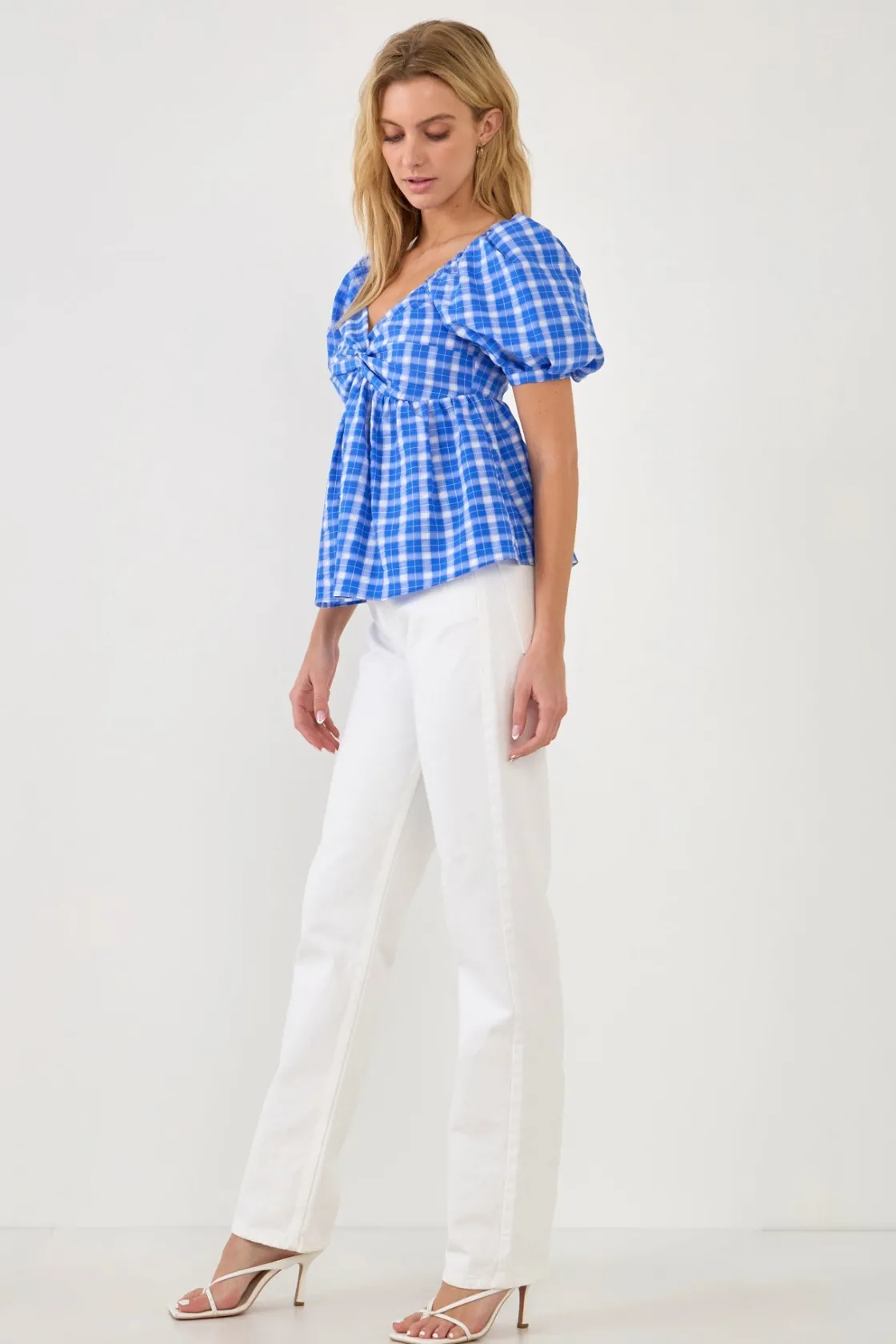 english_factory__gingham__6.webp ENGLISH FACTORY Tops*- Gingham Twisted Puff Sleeve Top