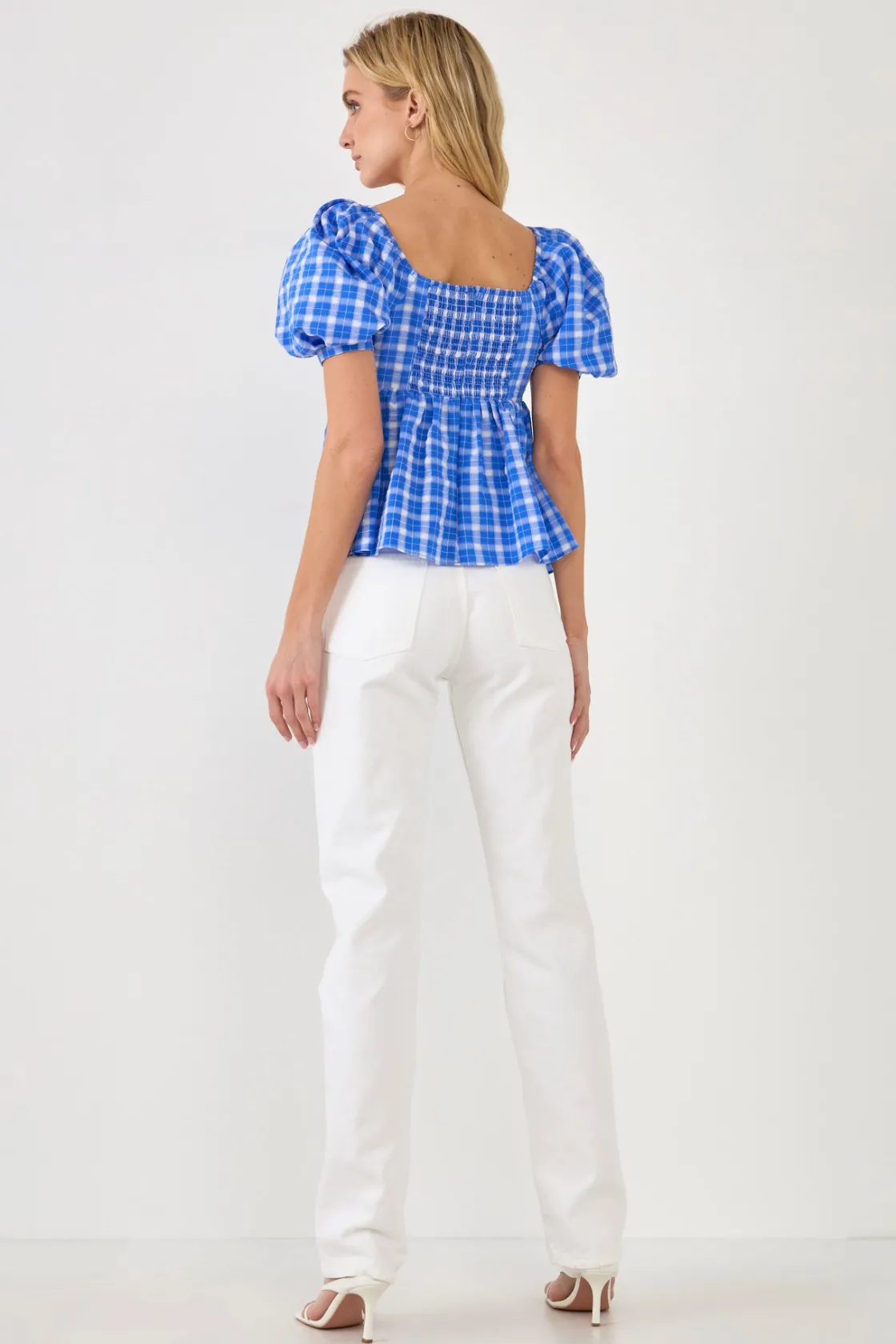 english_factory__gingham__7.webp ENGLISH FACTORY Tops*- Gingham Twisted Puff Sleeve Top