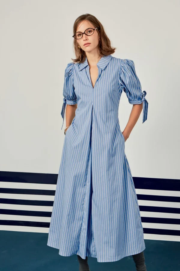 ENGLISH FACTORY Tops*- Godet Midi Dress POWDERBLUE