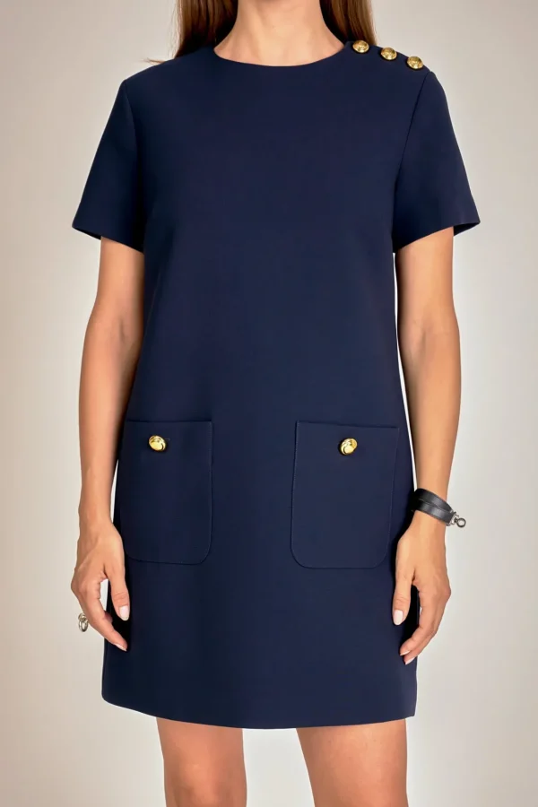 ENGLISH FACTORY Tops*- Gold Button Pointed Mini Dress NAVY