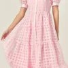 ENGLISH FACTORY Tops*- Gridded Organza Tiered Puff Sleeve Maxi Dress