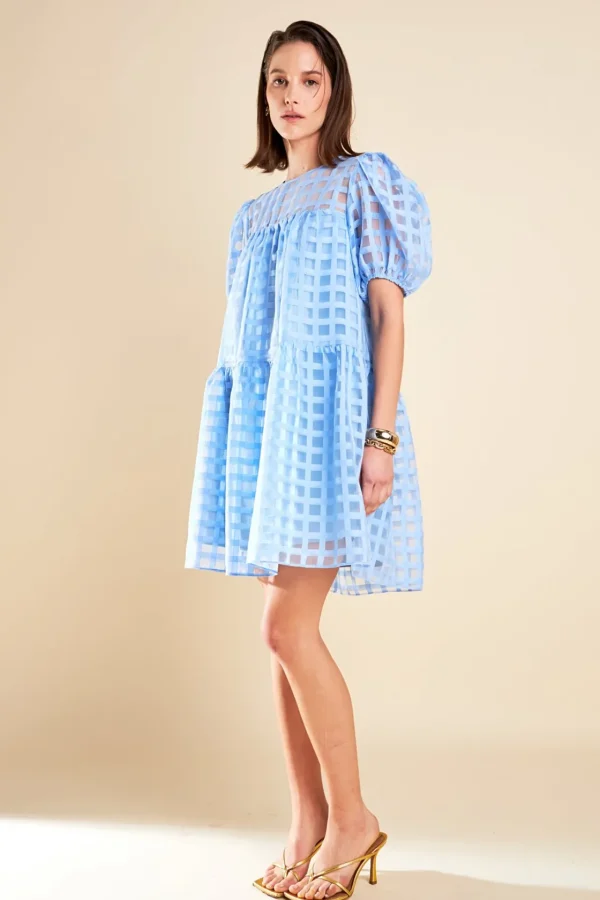 ENGLISH FACTORY Tops*- Gridded Organza Mini Dress