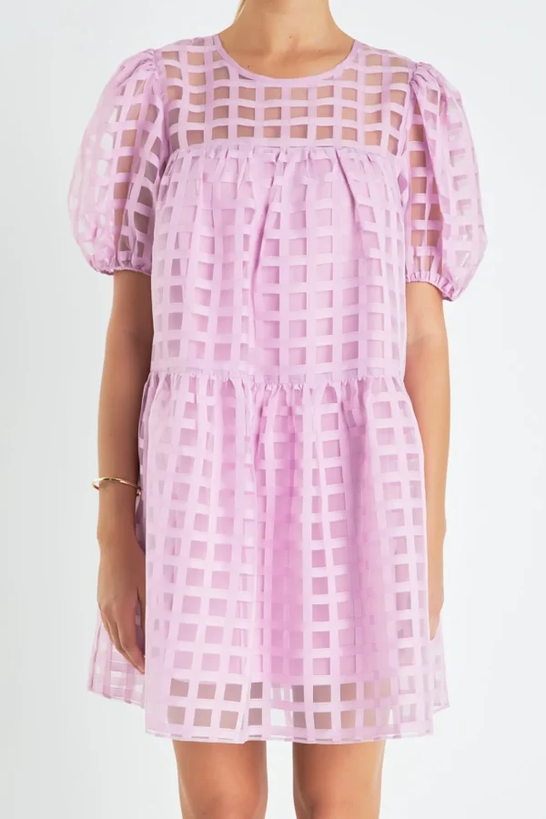 ENGLISH FACTORY Tops*- Gridded Organza Mini Dress