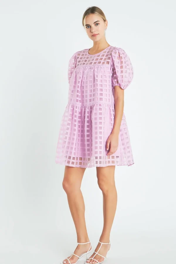 ENGLISH FACTORY Tops*- Gridded Organza Mini Dress