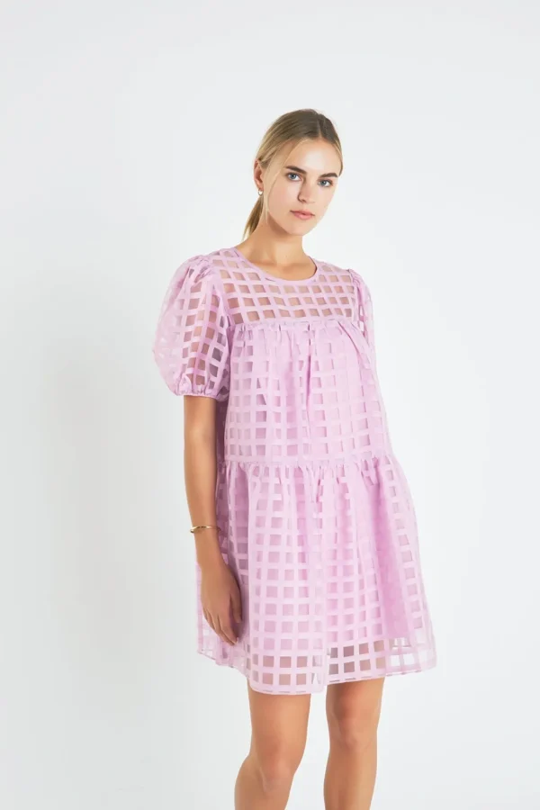 ENGLISH FACTORY Tops*- Gridded Organza Mini Dress