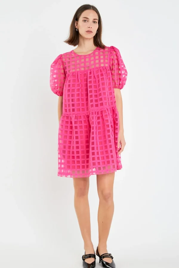 ENGLISH FACTORY Tops*- Gridded Organza Mini Dress