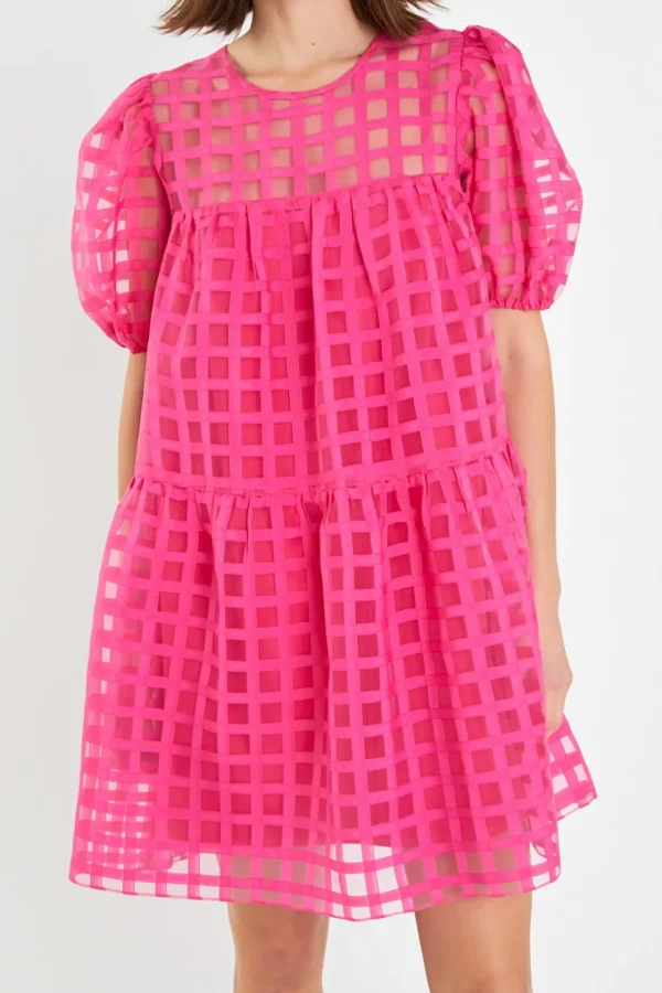 ENGLISH FACTORY Tops*- Gridded Organza Mini Dress