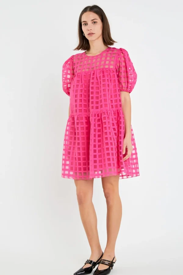 ENGLISH FACTORY Tops*- Gridded Organza Mini Dress