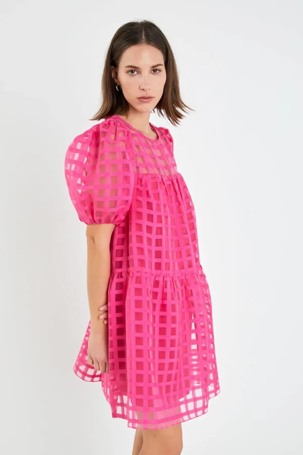 ENGLISH FACTORY Tops*- Gridded Organza Mini Dress