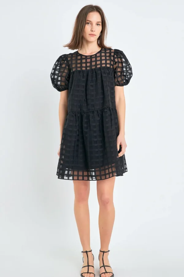 ENGLISH FACTORY Tops*- Gridded Organza Mini Dress