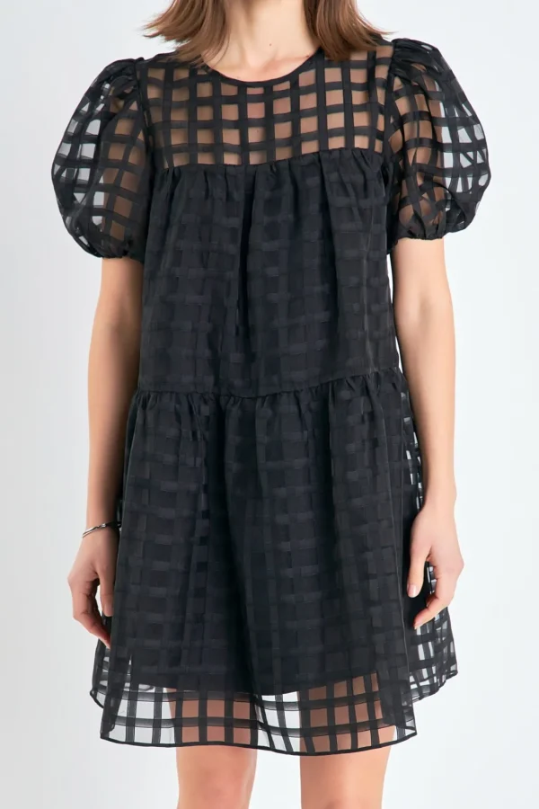 ENGLISH FACTORY Tops*- Gridded Organza Mini Dress