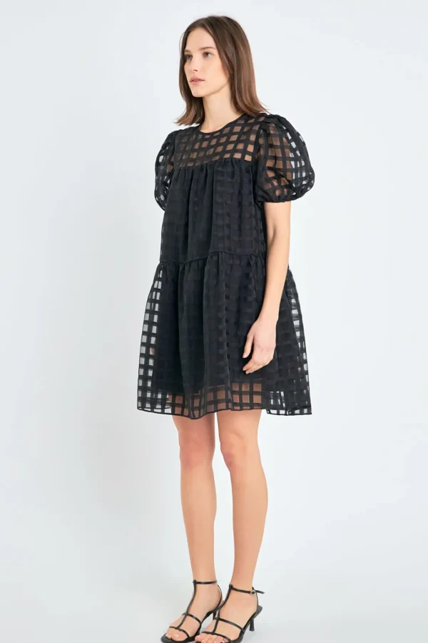 ENGLISH FACTORY Tops*- Gridded Organza Mini Dress