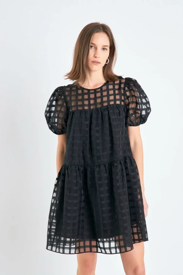 ENGLISH FACTORY Tops*- Gridded Organza Mini Dress