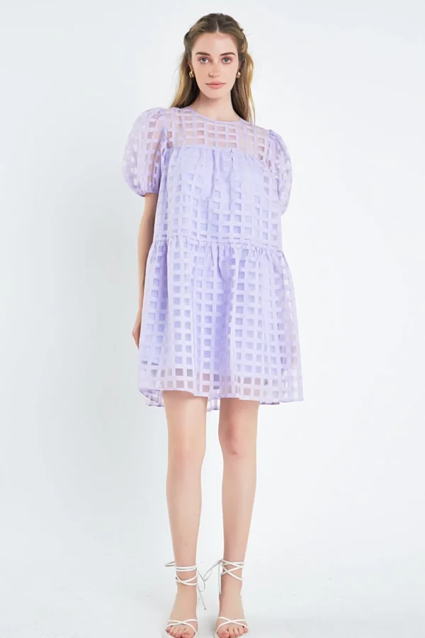 ENGLISH FACTORY Tops*- Gridded Organza Mini Dress