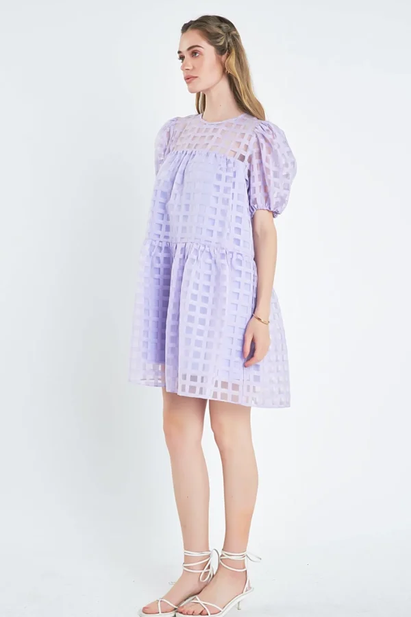 ENGLISH FACTORY Tops*- Gridded Organza Mini Dress