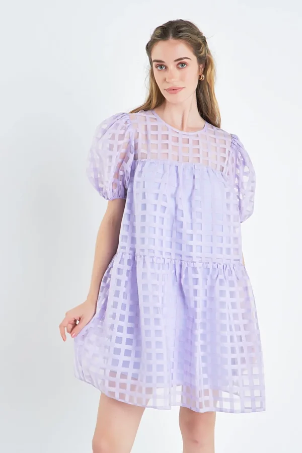 ENGLISH FACTORY Tops*- Gridded Organza Mini Dress
