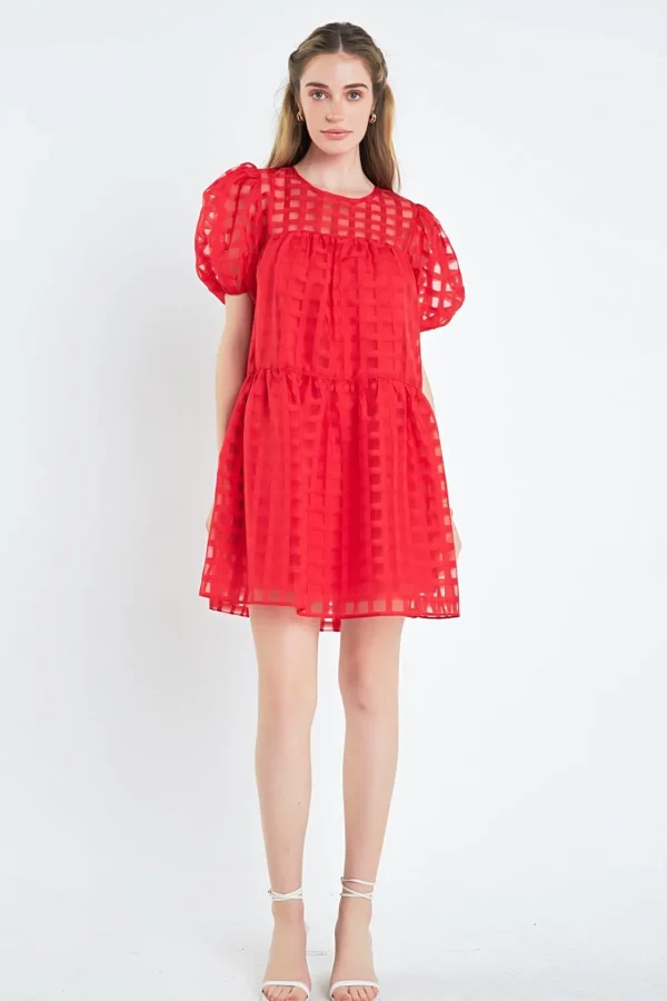 ENGLISH FACTORY Tops*- Gridded Organza Mini Dress