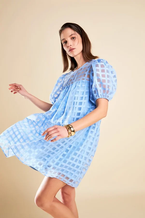 ENGLISH FACTORY Tops*- Gridded Organza Mini Dress