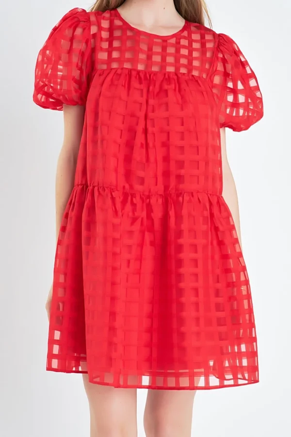 ENGLISH FACTORY Tops*- Gridded Organza Mini Dress