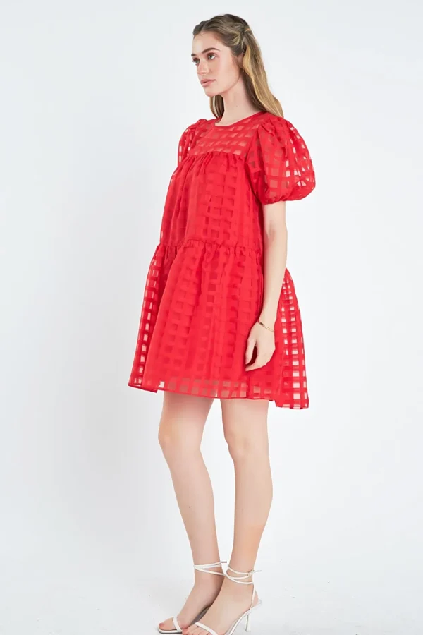 ENGLISH FACTORY Tops*- Gridded Organza Mini Dress
