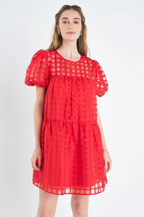ENGLISH FACTORY Tops*- Gridded Organza Mini Dress