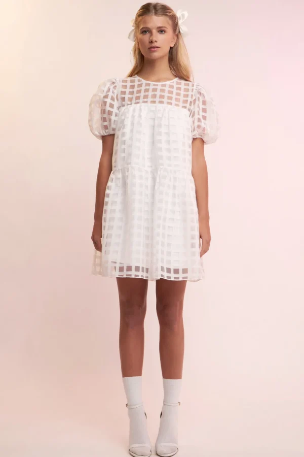 ENGLISH FACTORY Tops*- Gridded Organza Mini Dress