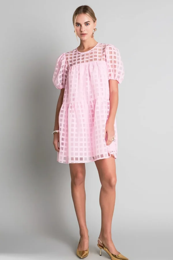 ENGLISH FACTORY Tops*- Gridded Organza Mini Dress