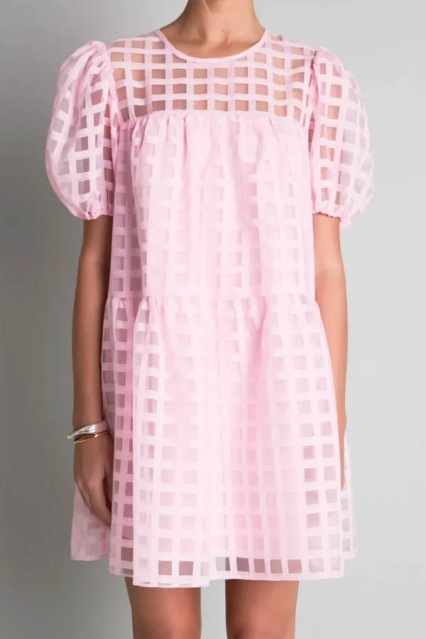 ENGLISH FACTORY Tops*- Gridded Organza Mini Dress