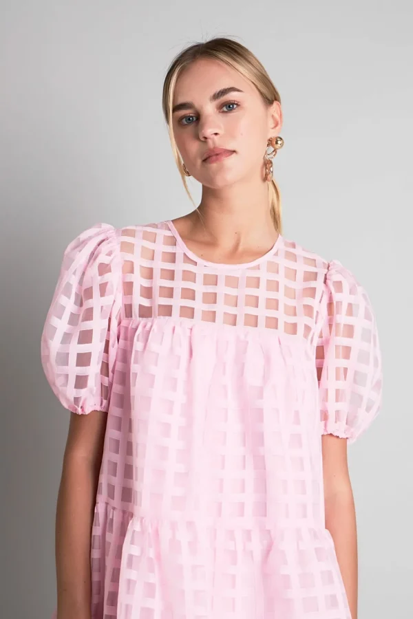ENGLISH FACTORY Tops*- Gridded Organza Mini Dress