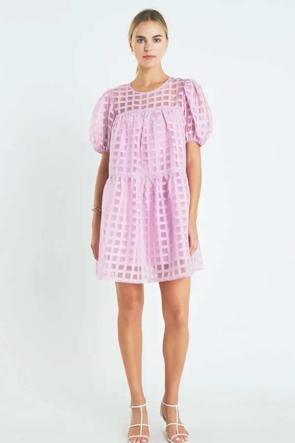 ENGLISH FACTORY Tops*- Gridded Organza Mini Dress