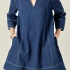 ENGLISH FACTORY Tops*- Harriet Denim Mini Dress DARKNAVY