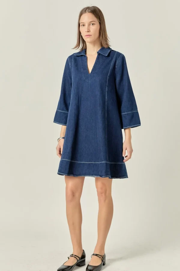 ENGLISH FACTORY Tops*- Harriet Denim Mini Dress DARKNAVY
