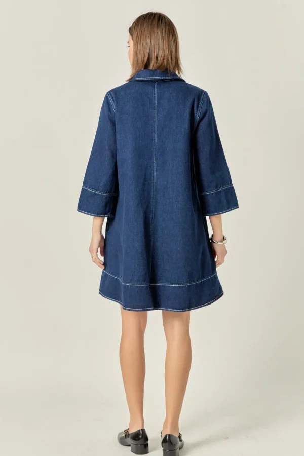 ENGLISH FACTORY Tops*- Harriet Denim Mini Dress DARKNAVY