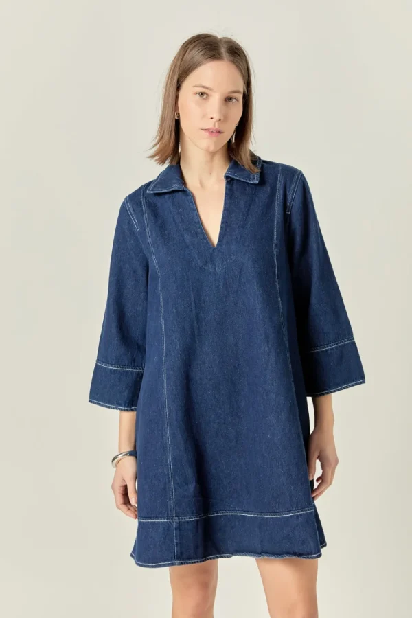ENGLISH FACTORY Tops*- Harriet Denim Mini Dress DARKNAVY