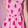 ENGLISH FACTORY Tops*- Heart Shape Smocked Mini Dress PINK/RED
