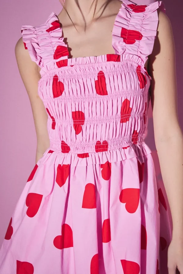 ENGLISH FACTORY Tops*- Heart Shape Smocked Mini Dress PINK/RED