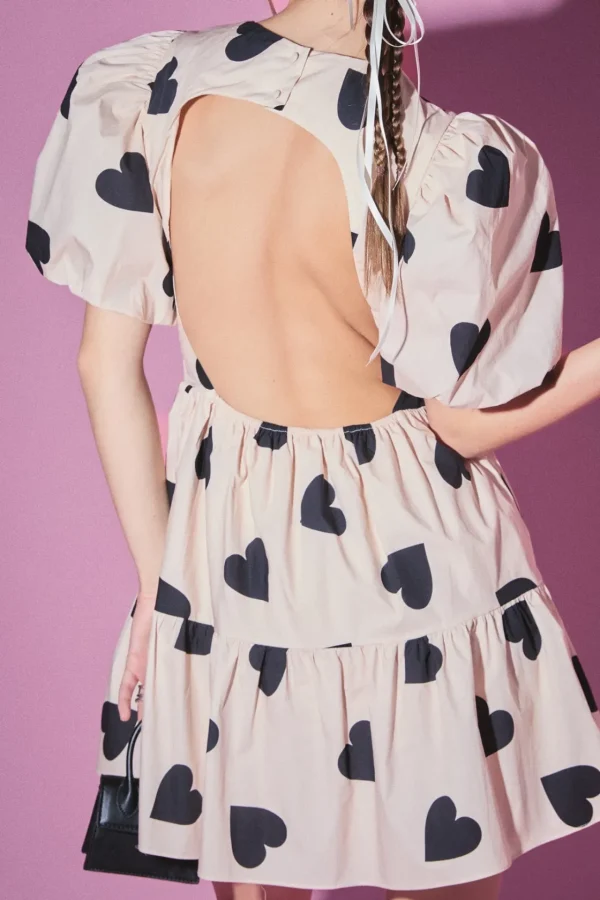 ENGLISH FACTORY Tops*- Heart Shape Back Cut out Mini Dress BEIGE/BLACK