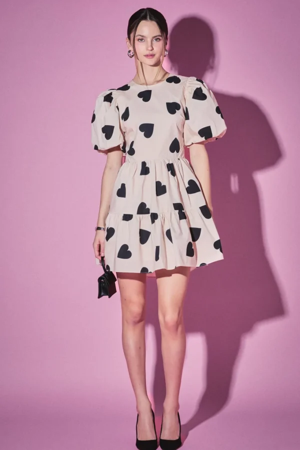 ENGLISH FACTORY Tops*- Heart Shape Back Cut out Mini Dress BEIGE/BLACK
