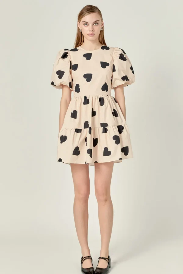 ENGLISH FACTORY Tops*- Heart Shape Back Cut out Mini Dress BEIGE/BLACK
