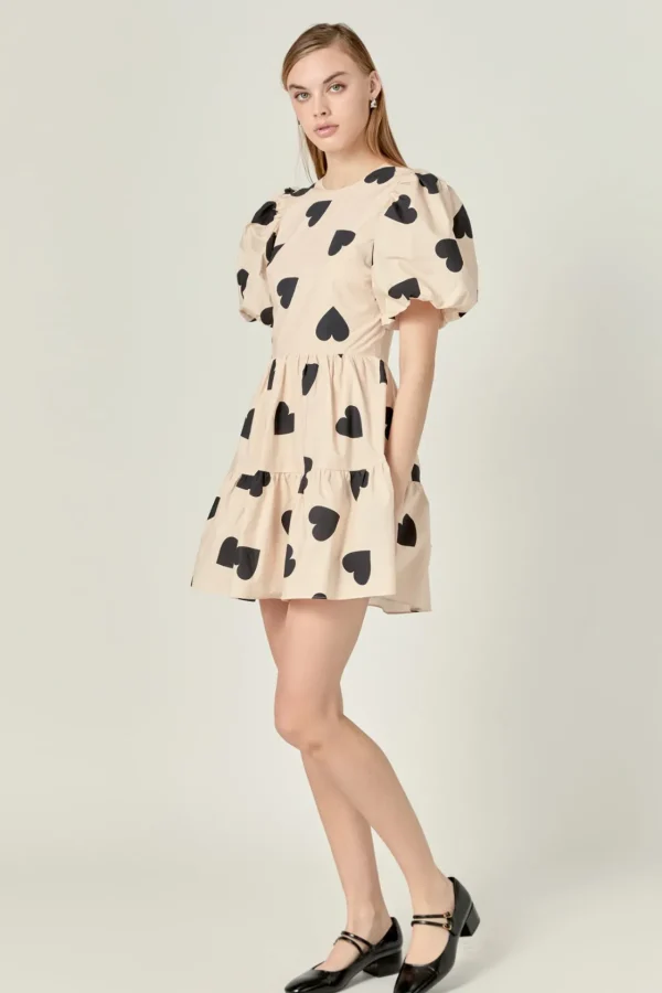 ENGLISH FACTORY Tops*- Heart Shape Back Cut out Mini Dress BEIGE/BLACK