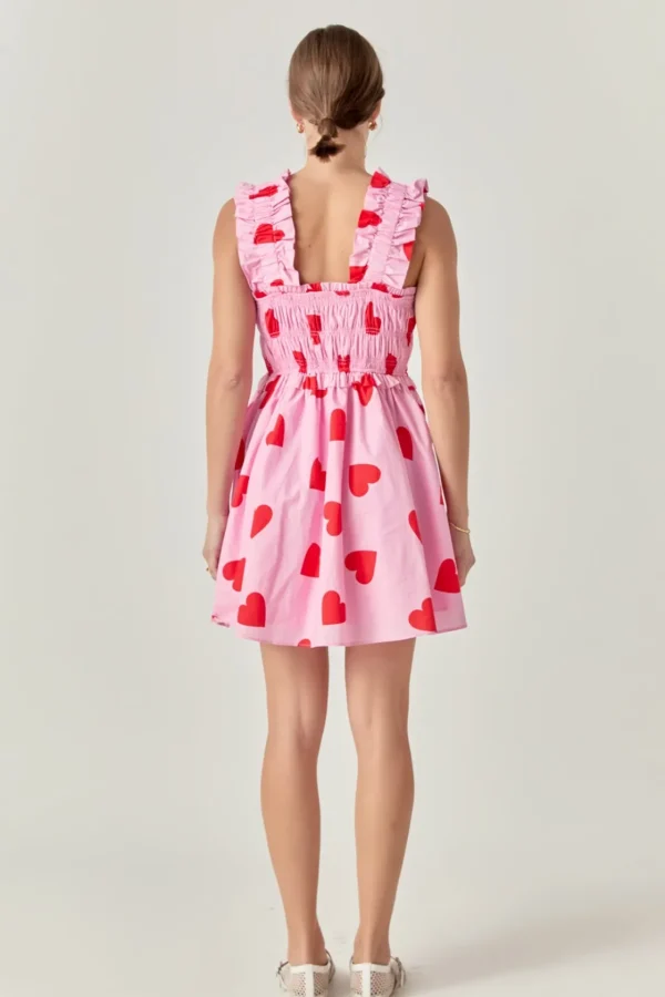 ENGLISH FACTORY Tops*- Heart Shape Smocked Mini Dress PINK/RED