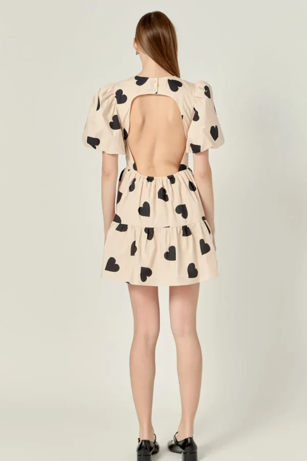 ENGLISH FACTORY Tops*- Heart Shape Back Cut out Mini Dress BEIGE/BLACK
