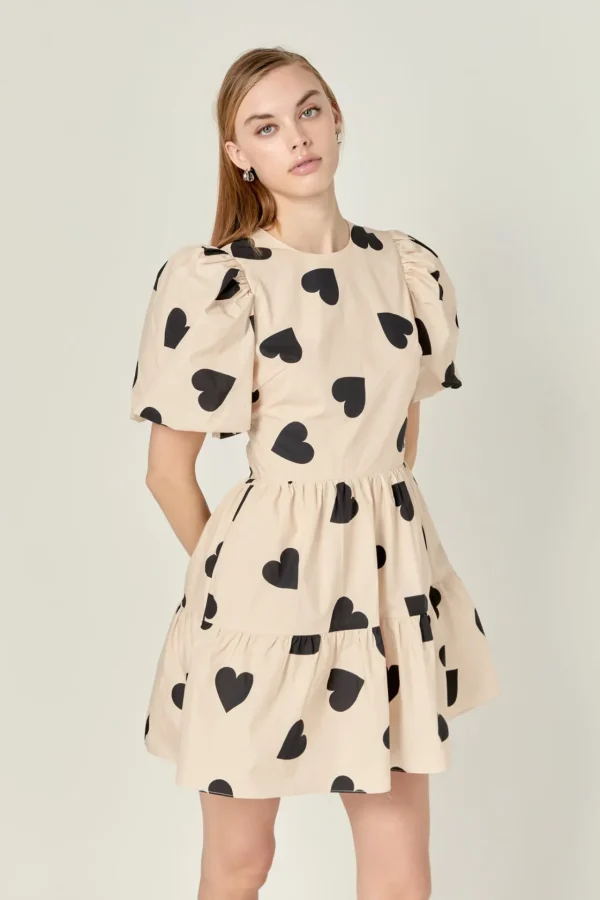 ENGLISH FACTORY Tops*- Heart Shape Back Cut out Mini Dress BEIGE/BLACK