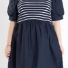 ENGLISH FACTORY Tops*- High Low Knit Combo Dress NAVYCOMBO