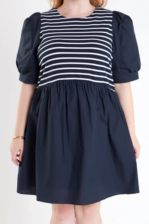 ENGLISH FACTORY Tops*- High Low Knit Combo Dress NAVYCOMBO