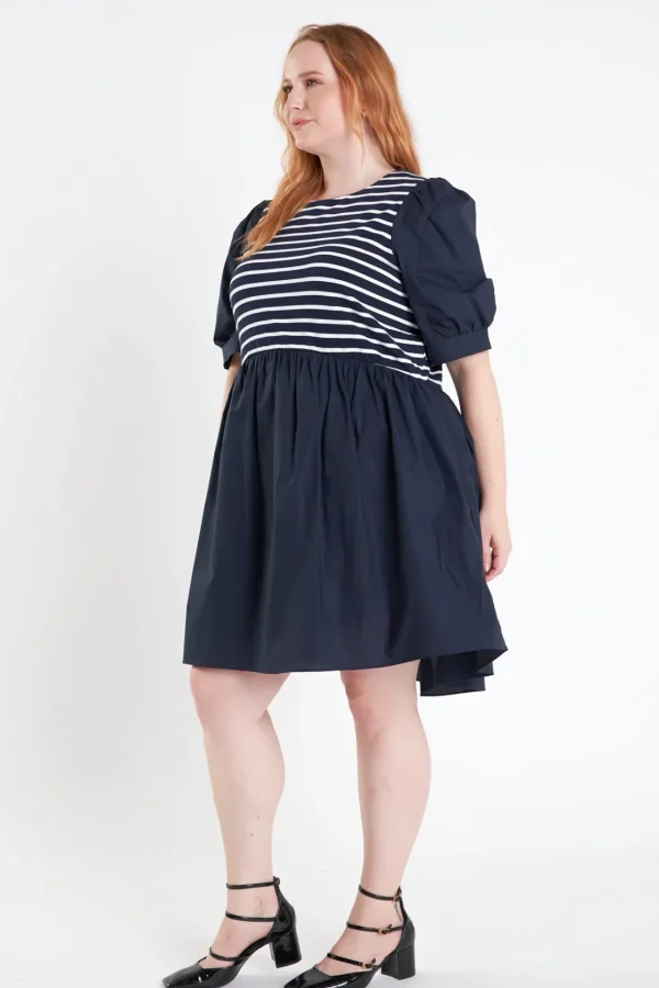 ENGLISH FACTORY Tops*- High Low Knit Combo Dress NAVYCOMBO