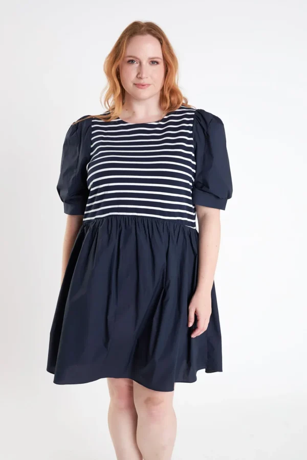 ENGLISH FACTORY Tops*- High Low Knit Combo Dress NAVYCOMBO