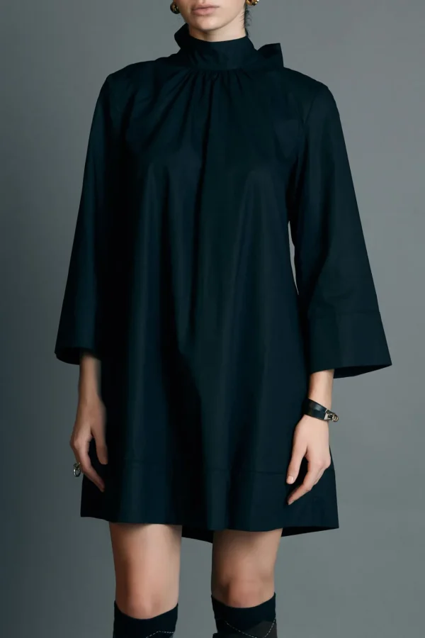 ENGLISH FACTORY Tops*- High Neck Stand Mini Dress BLACK